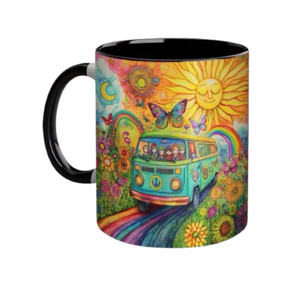 Colorful Hippie Van Ceramic Mug ~11oz Capacity New